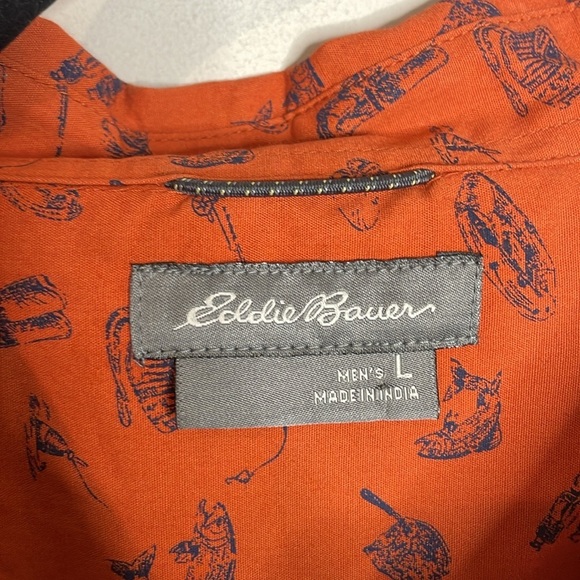 Eddie Bauer | Men's Orange Fishing Print Button Down Shirt Size Large NWT - Picture 3 of 6